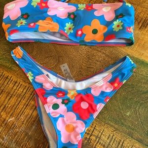 Floral Bikini Set in Blue and Pink